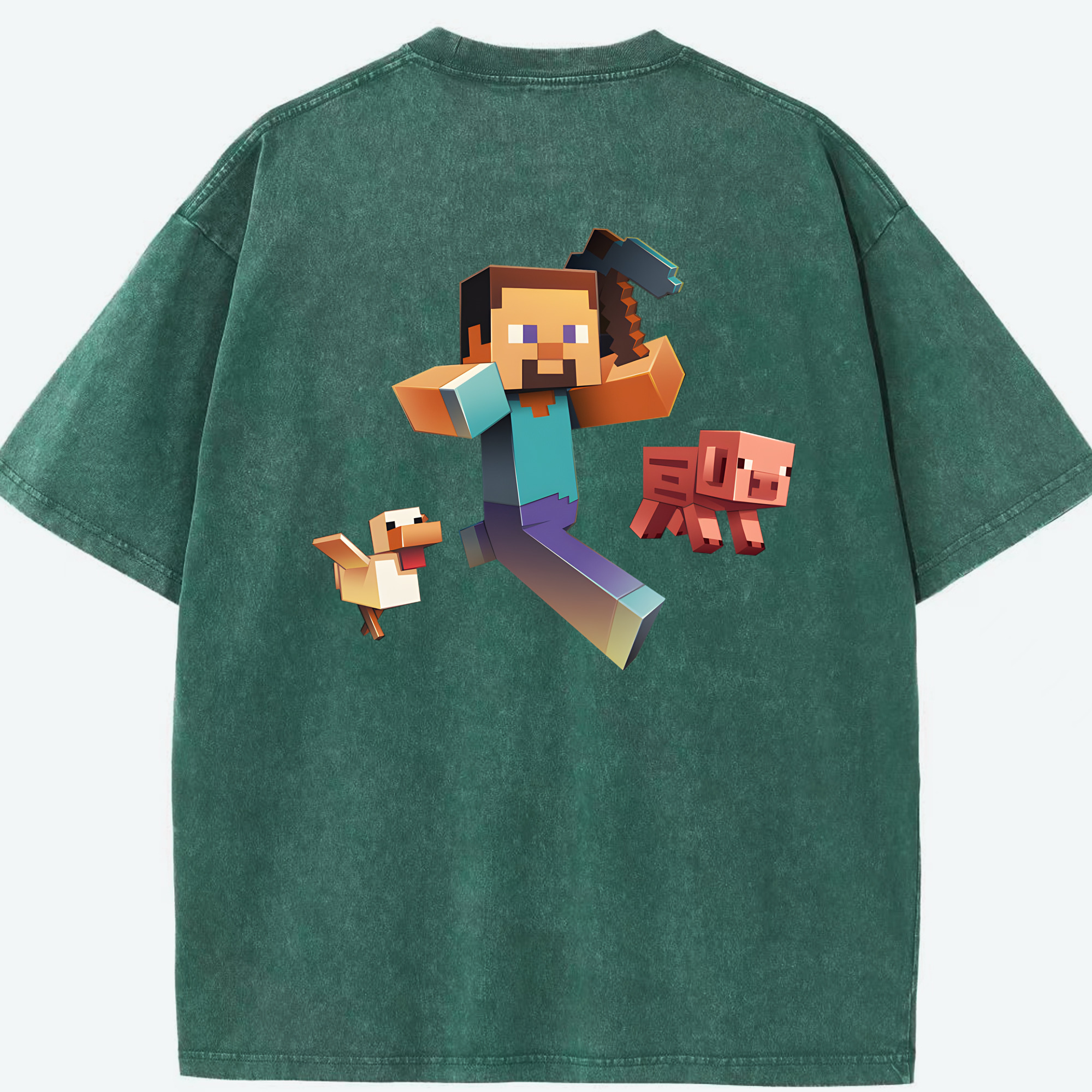 （画像用） マインクラフト ブロックの世界 Minecraft MC Block world 綿100% ヴィンテージ風 半袖Tシャツ（背面プリント）